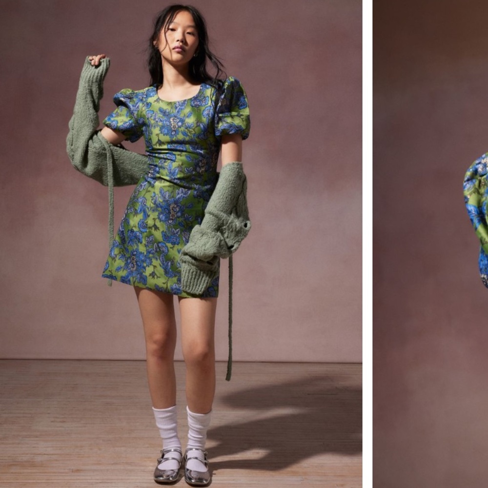 SISTER JANE VIRDIFLORA SATIN FLORAL MINI DRESS SIZE XS